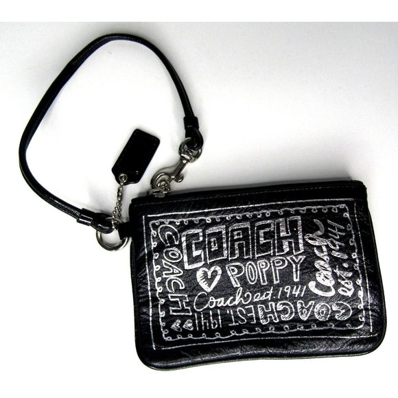 Vintage Coach Poppy Black And Silver Wristlet Purse 6" - Picture 12 of 12